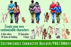 Man and woman and dogs, rear view.Family clipart Product Image 1