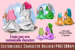 Mom and daughter in hijabs.Rear view.Family clipart Product Image 1