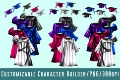 3 graduate girls hug each other.Rear view.Graduate clipart Product Image 2