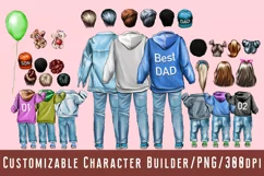 The best dad with two children.Rear view.Family clipart Product Image 2