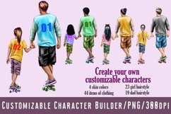 Dad and daughter ride a skateboard.Rear view.Family clipart Product Image 1