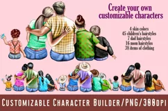 Mom,dad and 3 children are sitting,rear view.Family clipart Product Image 1