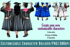 3 graduate girls hug each other.Rear view.Graduate clipart Product Image 1