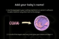 Customizable name sign svg cut file for little girl's room with layered fairy on the moon and baby's name