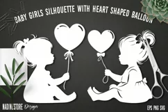 Baby girl silhouettes with heart shaped balloon SVG EPS PNG. Product Image 1