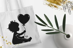 Baby girl silhouette with heart shaped balloon SVG EPS PNG. Product Image 3