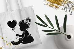 Baby girl silhouettes with heart shaped balloon SVG EPS PNG. Product Image 2