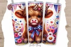 Cute Highland Cow Patriotic Tumbler Wrap PNG Product Image 1