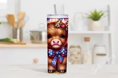 Cute Highland Cow Patriotic Tumbler Wrap PNG Product Image 2