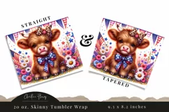 Cute Highland Cow Patriotic Tumbler Wrap PNG Product Image 3