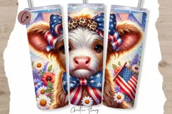 Cute America Highland Cow Tumbler Wrap PNG Product Image 1