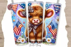 Cute Patriotic Highland Cow Tumbler Wrap PNG Product Image 1
