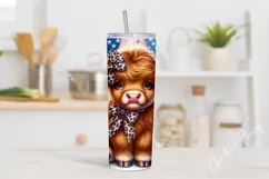 Cute Patriotic Highland Cow Tumbler Wrap PNG Product Image 2
