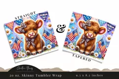 Cute Patriotic Highland Cow Tumbler Wrap PNG Product Image 3