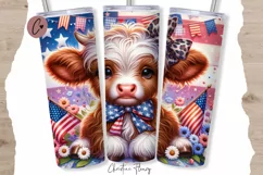 Cute America Highland Cow Tumbler Wrap PNG Product Image 1