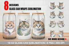 Adorable Cat Watercolor Glass Can Wraps Product Image 1