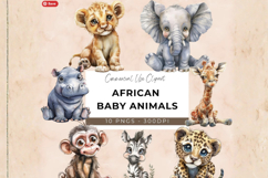 African Animal Babies- elephant, zebra, monkey, lion, PNG Product Image 1