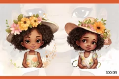 Cute Afro Black Girl clipart, Black Floral Girl clipart Product Image 2