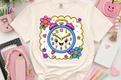 Cute Alarm Clock School Clipart PNG with Smiley Flowers Product Image 2