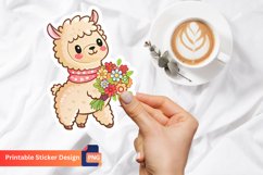 Cute Alpaca Flowers Sticker, Cute Animal Sticker Product Image 1
