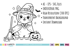 Spooky llama digital stamp collection with four unique designs.