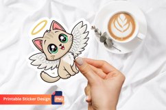 Cute Angel Kitten Sticker, Cartoon Angel Kitten Sticker Product Image 1