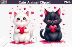 Valentine black Cat Clipart | Valentine White Cat Product Image 1