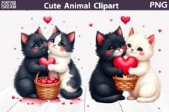 Valentine black Cat Clipart | Valentine White Cat Product Image 1