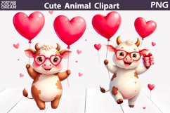 Valentine Cow Clipart | Cow Heart Balloons Clipart Product Image 1
