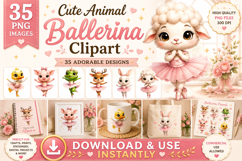 Cute Animal Ballerina PNG Clipart Bundle 35 Watercolor Art Product Image 1