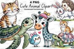 Cute Animal Clipart PNG, Watercolor Elephant Giraffe Raccoon Product Image 1