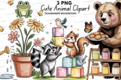 Cute Animal Clipart PNG, Watercolor Elephant Giraffe Raccoon Product Image 1