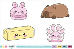 Cute squishy characters in soft coordinated pastel colors
