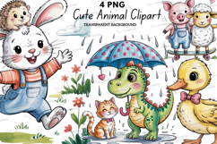 Cute Animal Clipart PNG, Watercolor Elephant Giraffe Raccoon Product Image 1