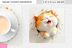 3d Cute Funny Cat| Broken Wall Square Coaster Product Image 1