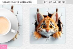 3d Cute Funny Lynx Head| Broken Wall Square Coaster Product Image 1