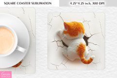 3d Cute Funny Cat Back View|Cracked Wall Square Coaster Product Image 1