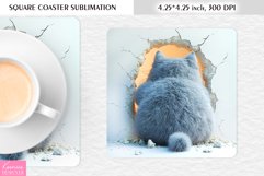 3d Cute Funny White Cat| Broken Wall Square Coaster Product Image 1