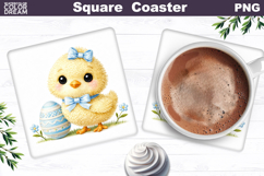 Cute Chicken Egg Square Coaster | Easter Sublimation Product Image 1