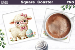 Cute Lamb Egg Square Coaster | Easter Sublimation Product Image 1