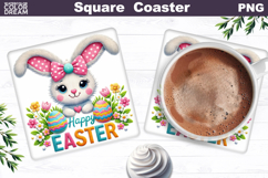 Cute Bunny Egg Square Coaster | Easter Sublimation Product Image 1