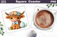 Highland Cow Square Coaster | Easter Sublimation Product Image 1