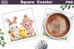 Cute Animals Farm Square Coaster | Easter Sublimation Product Image 1
