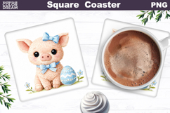 Pig Egg Square Coaster | Easter Sublimation Product Image 1