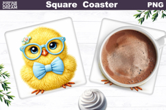 Cute Chicken Glasses Square Coaster | Easter Sublimation Product Image 1