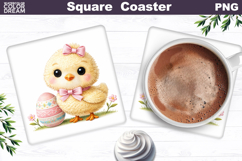 Cute Chicken Glasses Square Coaster | Easter Sublimation Product Image 1