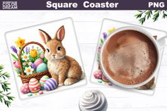 Cute Bunny Egg Square Coaster | Easter Sublimation Product Image 1