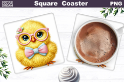 Cute Chicken Glasses Square Coaster | Easter Sublimation Product Image 1