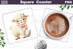 Cute Lamb Egg Square Coaster | Easter Sublimation Product Image 1