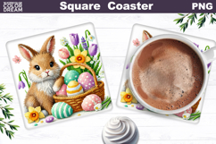 Cute Bunny Egg Square Coaster | Easter Sublimation Product Image 1